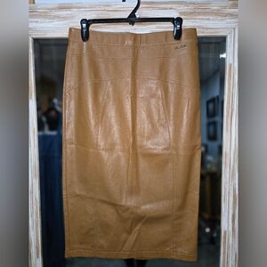 Caramel Vegan Leather Pencil Skirt